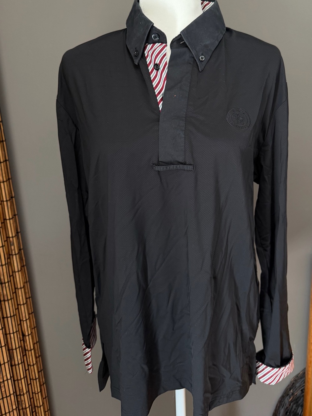 Essex Classics Black Long-Sleeve Polo with Striped Trim